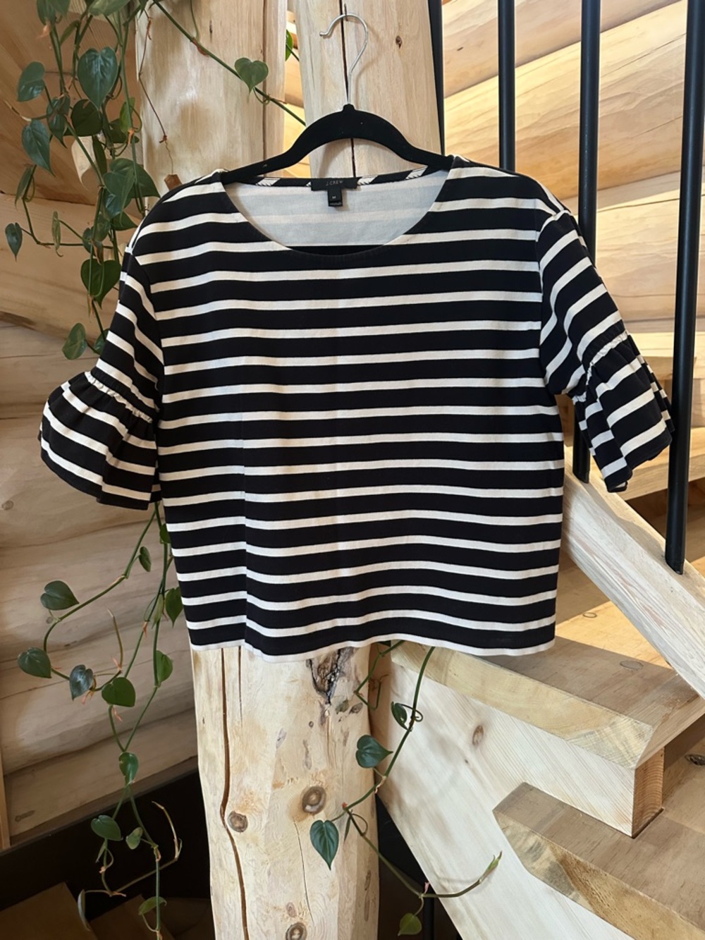 J Crew Ruffle Sleeve Boxy Crop Top
